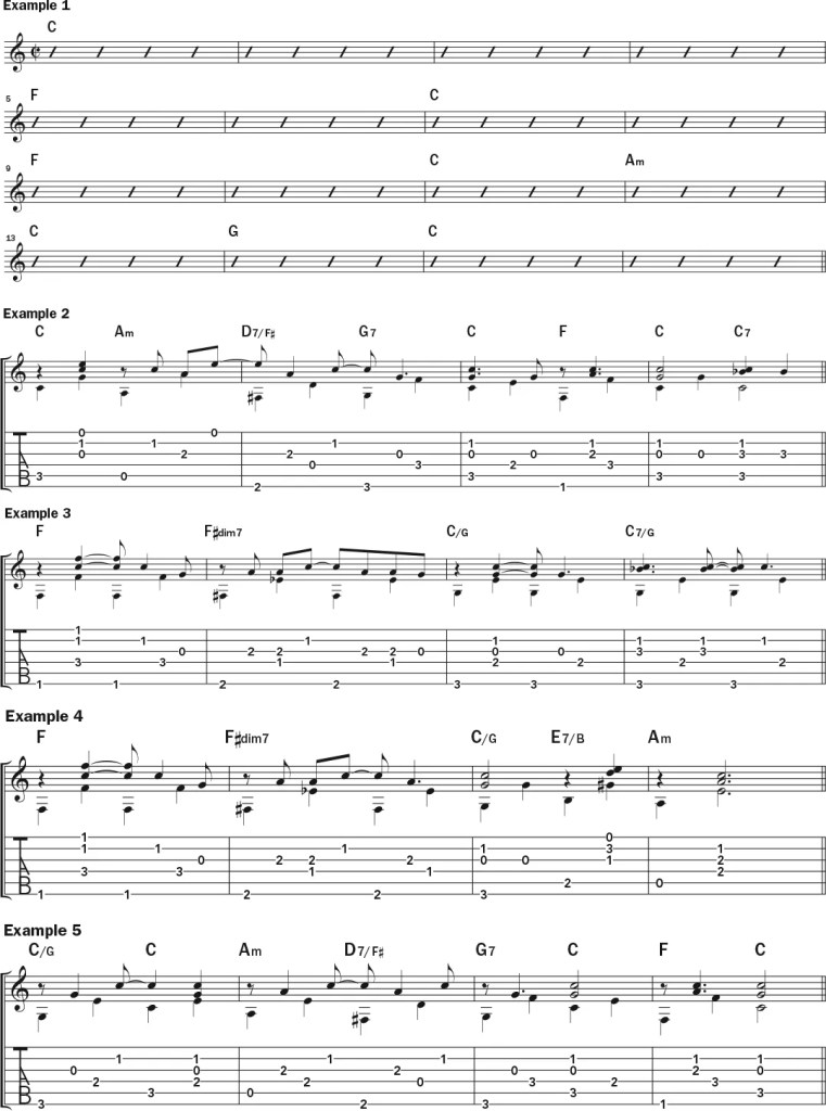 Create Guitar Accompaniments and Solos for Traditional Songs with Happy Traum guitar lesson music notation sheet 1