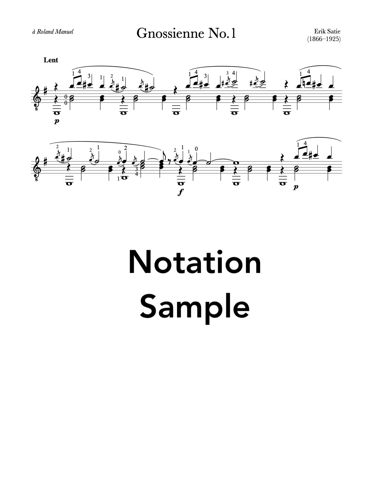 Gnossienne No.1 by Erik Satie for classical guitar (Sample)